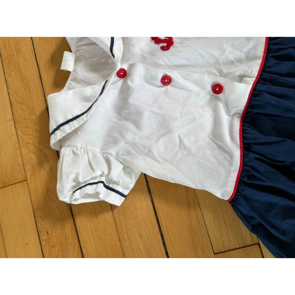 Vintage Bryan Sailor toddler dress nautical cute blue & white anchor embroidered